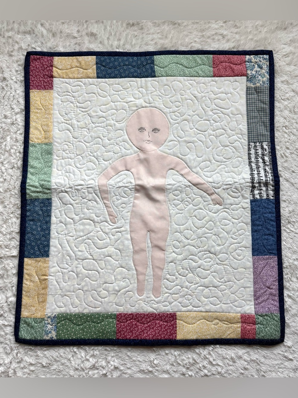 Wall Hanging Mini Quilt Paper Doll Quilt 23.5”x20.5” Patchwork Farmhouse